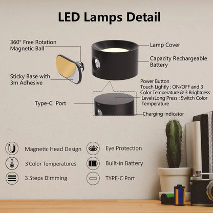 Skanto | Battery Powered Wall Light | Rechargeable, 360° Adjustable & Wireless for Bedrooms, Hallways & Reading Nooks