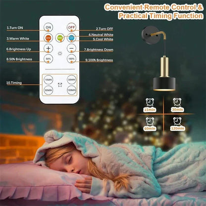Skanto | Wire Lamp with Rechargeable Battery | Remote Control, Adjustable Brightness and Color Temperature for Bedrooms and Hallways