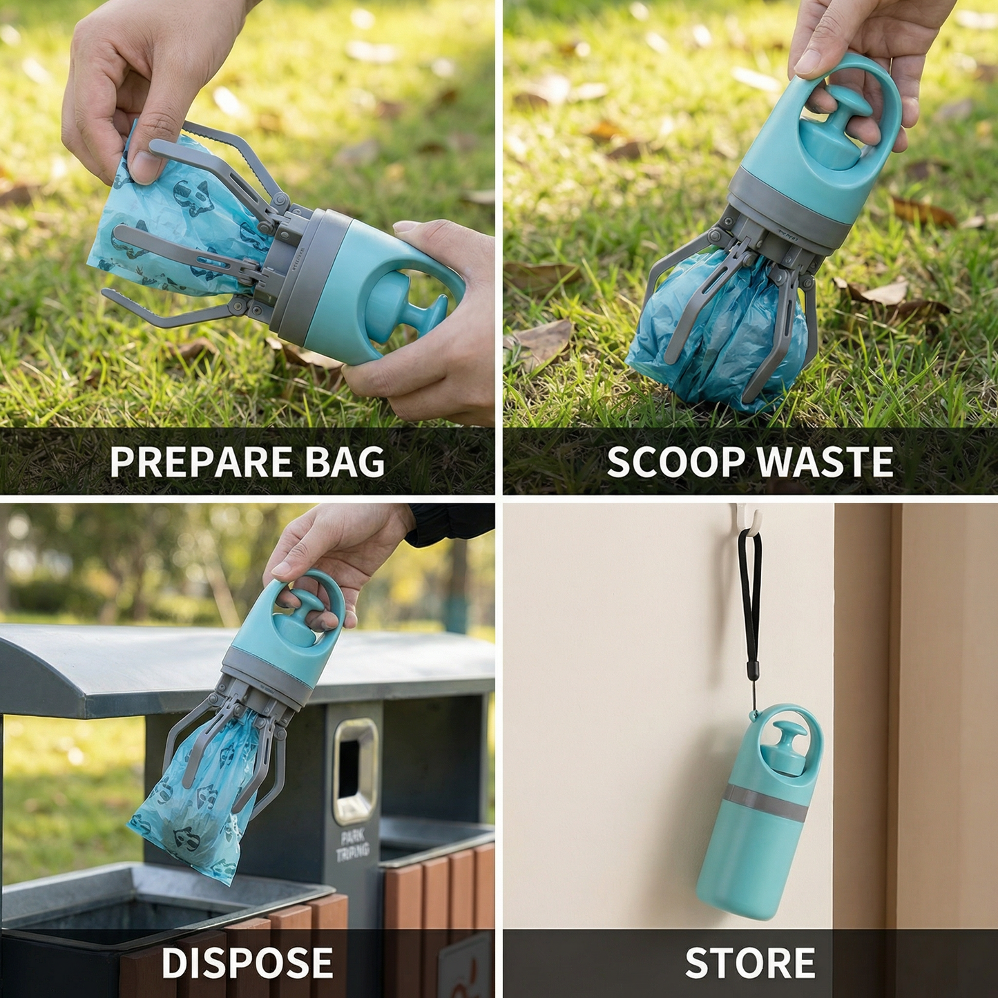 Dog Poop Scooper with Bags – Portable Outdoor Cleaning Set Bowlift