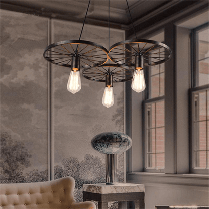 Skanto | Wheel Pendant Light | Vintage Industrial Style | Black