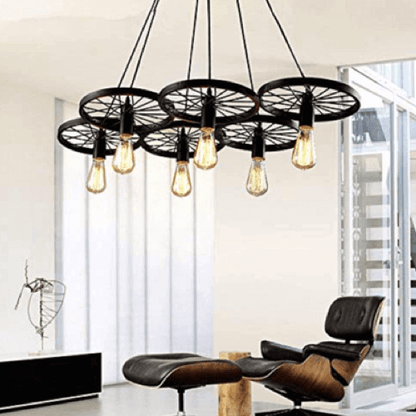 Skanto | Wheel Pendant Light | Vintage Industrial Style | Black
