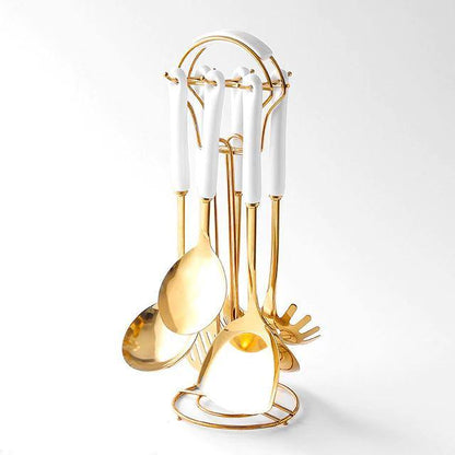 BowLift | Golden Kitchen Utensils with Stand