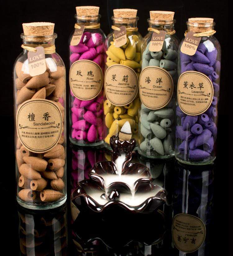 Skanto | Smoky Man Backflow Incense Cones Glass Bottle 60 Pieces