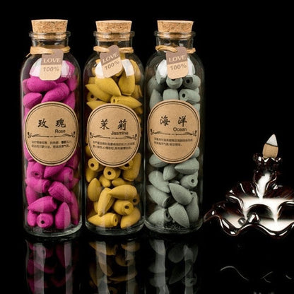 Skanto | Smoky Man Backflow Incense Cones Glass Bottle 60 Pieces