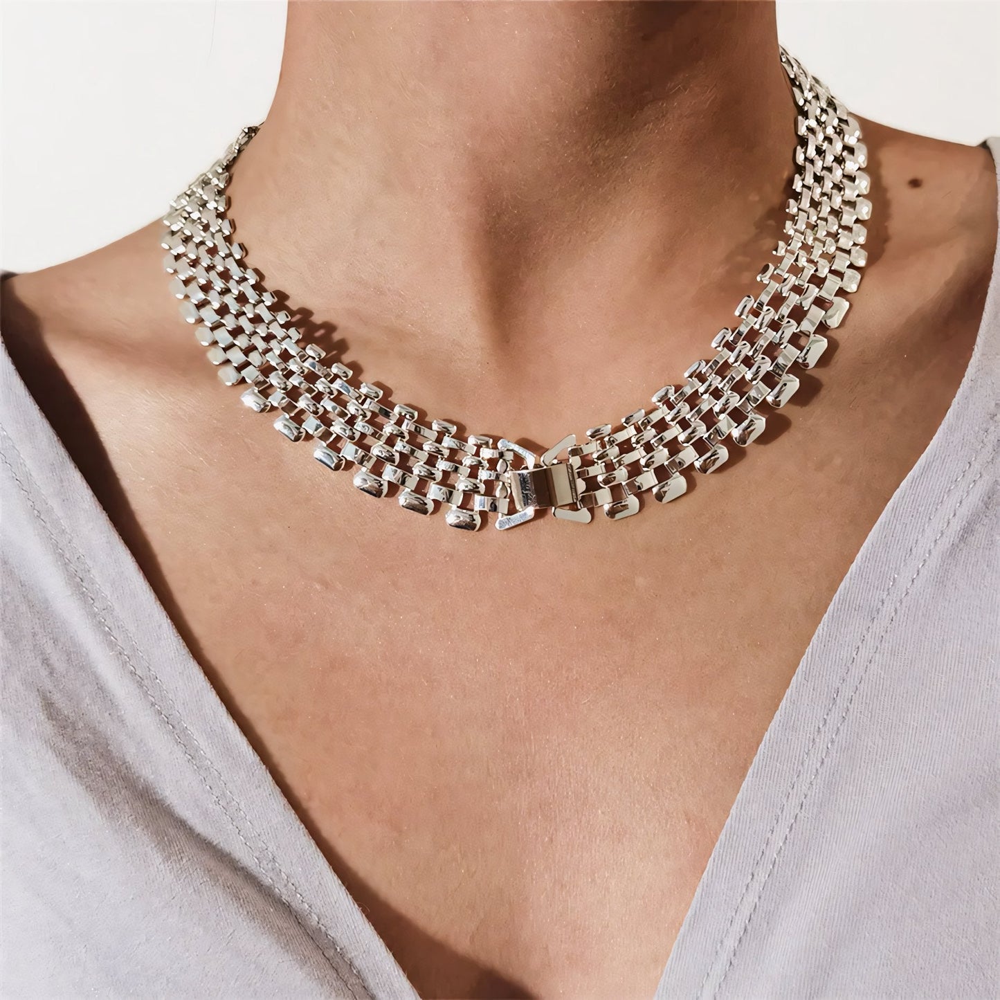 Brehn | Wide River Flat Chain Choker Necklace