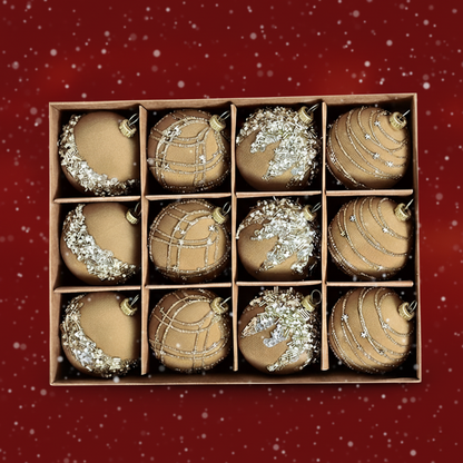 Velvet Christmas Baubles Set (12 pcs.) – Burgundy, Khaki & Green Ornaments (6cm)