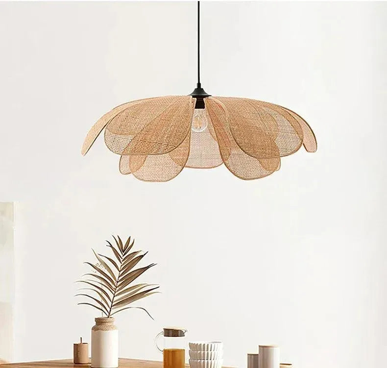 Woven Petal Chandelier │ Modern Rattan Pendant Lamp