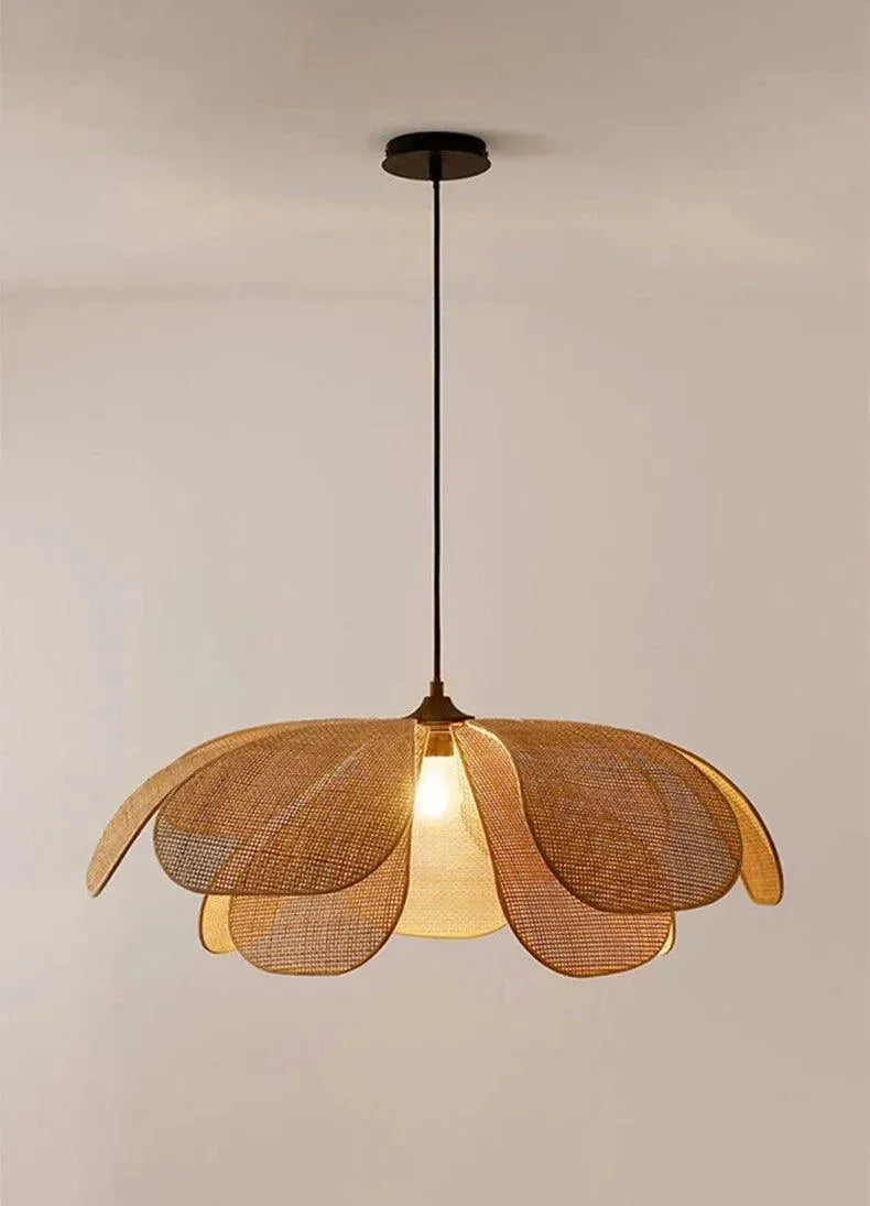 Woven Petal Chandelier │ Modern Rattan Pendant Lamp