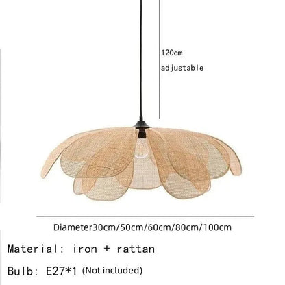 Woven Petal Chandelier │ Modern Rattan Pendant Lamp