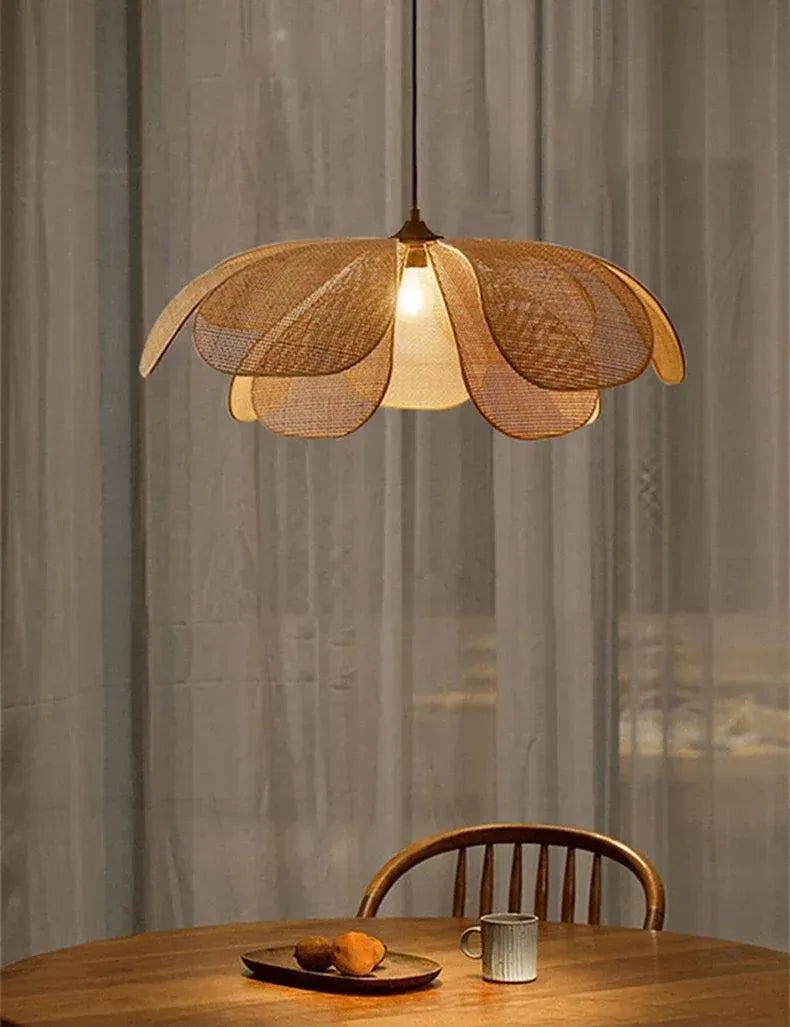 Woven Petal Chandelier │ Modern Rattan Pendant Lamp