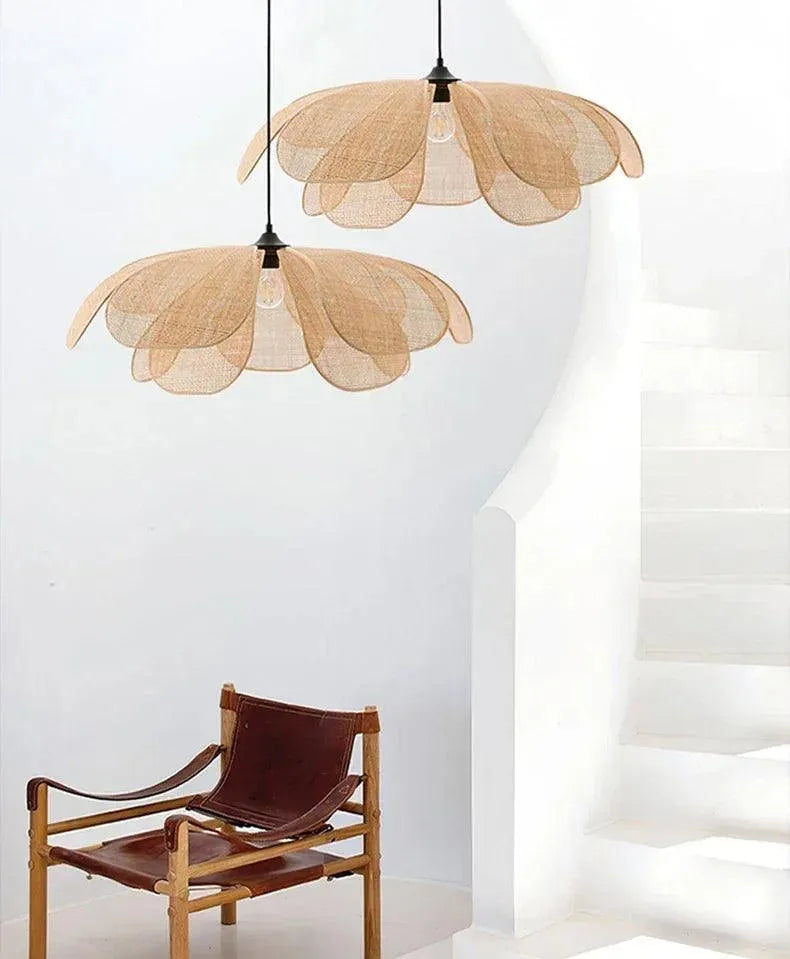 Woven Petal Chandelier │ Modern Rattan Pendant Lamp