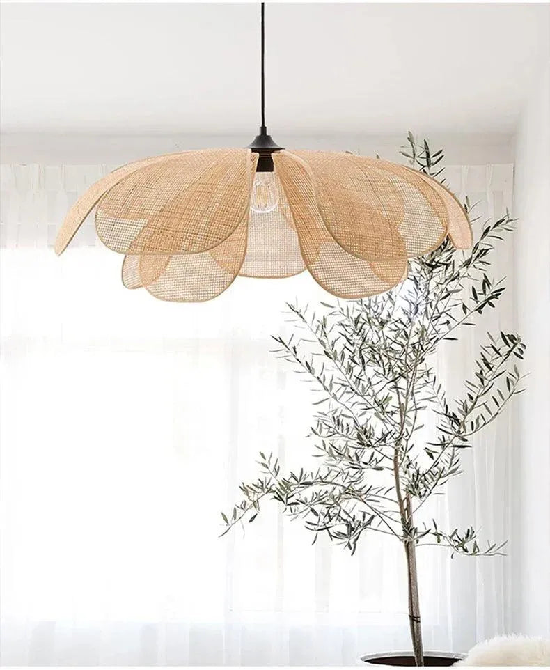 Woven Petal Chandelier │ Modern Rattan Pendant Lamp