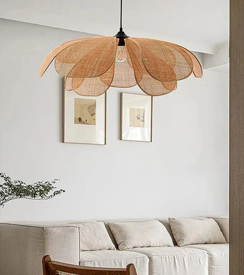 Woven Petal Chandelier │ Modern Rattan Pendant Lamp