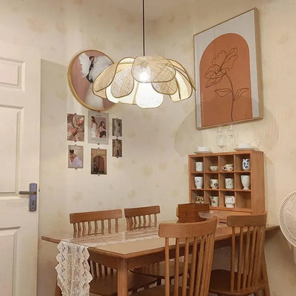 Woven Petal Chandelier │ Modern Rattan Pendant Lamp