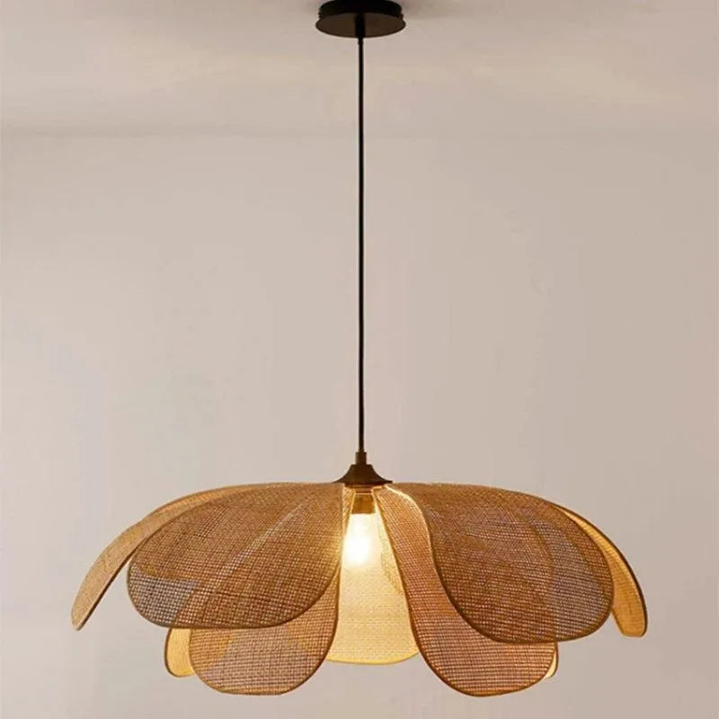 Woven Petal Chandelier │ Modern Rattan Pendant Lamp