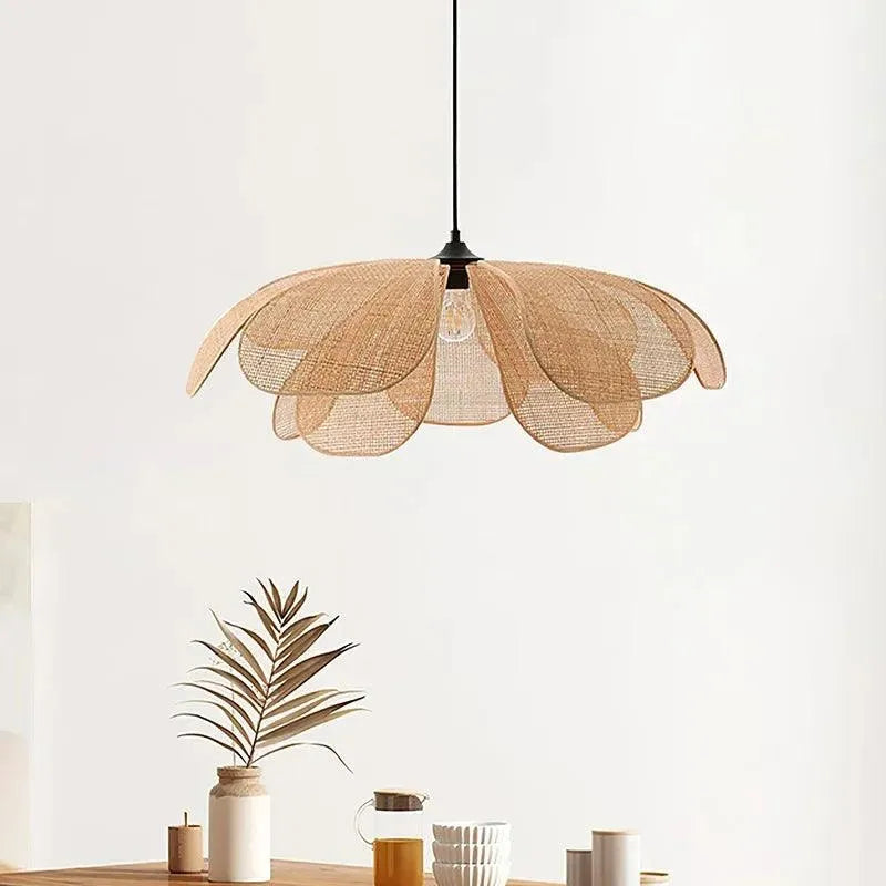 Woven Petal Chandelier │ Modern Rattan Pendant Lamp