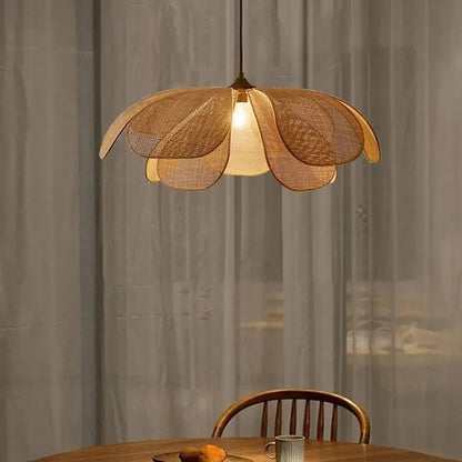 Woven Petal Chandelier │ Modern Rattan Pendant Lamp