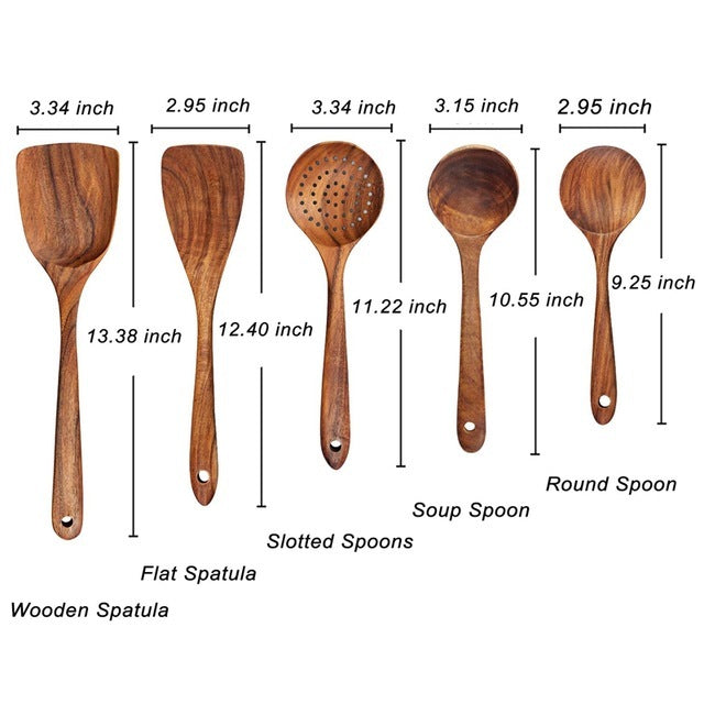 Skanto | Elegant Organic Teak Kitchen Utensil Collection for Every Chef - Non-Scratch & Easy to Clean